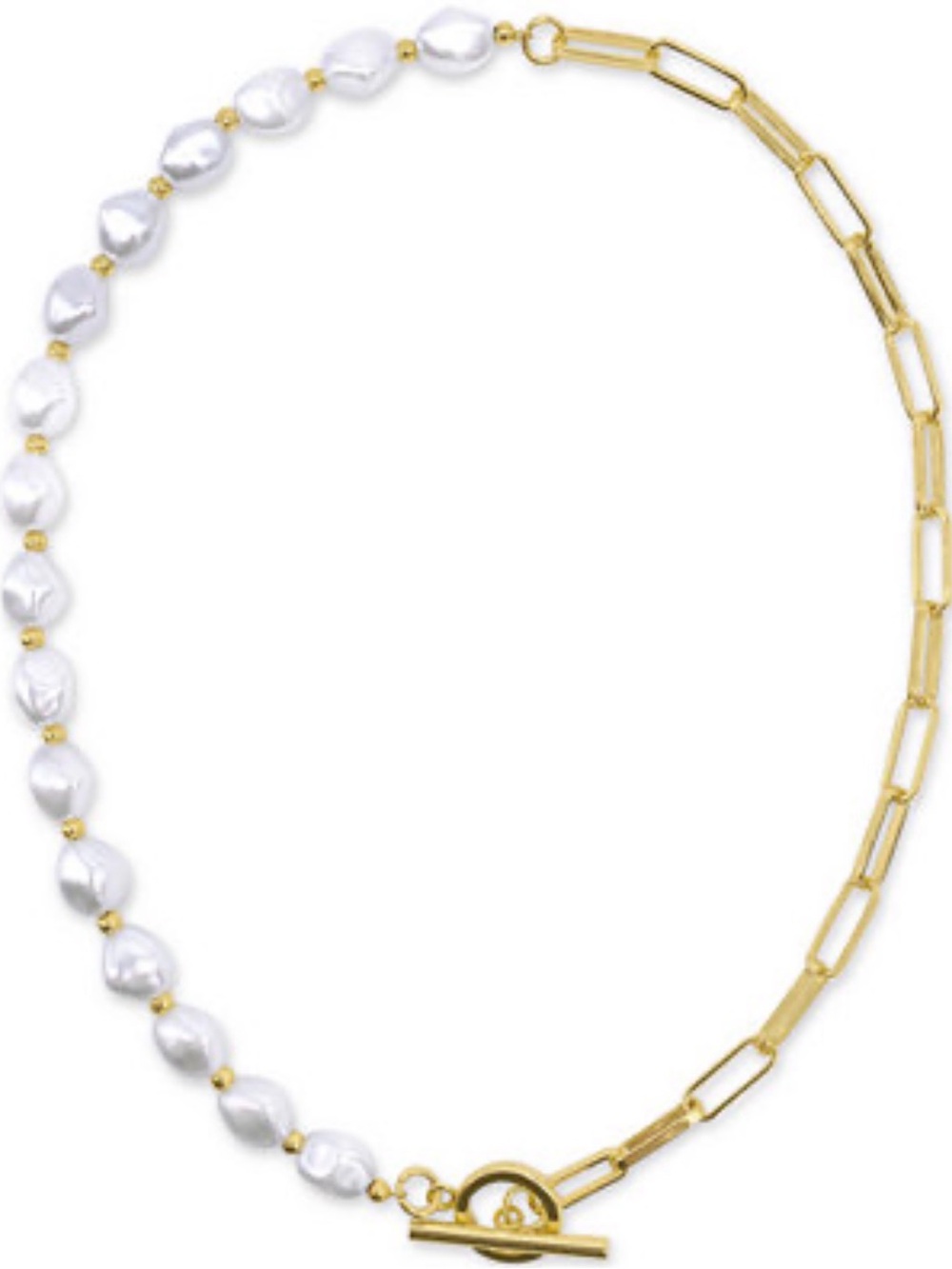 Gold & White Pearl Half-Link Toggle Necklace - Picture 5 of 7